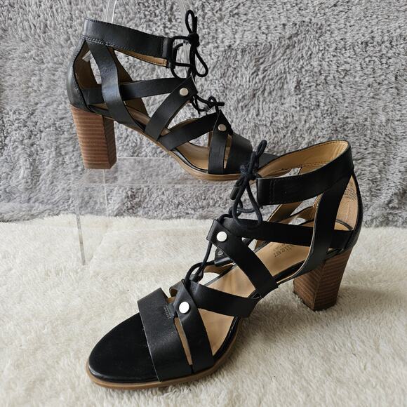 Naturalizer Women's London Leather Gladiator Heeled Sandals Size 8M Black Fairy - Picture 1 of 6